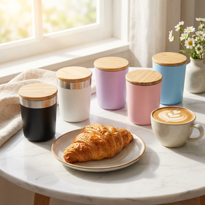 Eco-friendly 300ml Stainless Steel Bamboo Coffee Mug Vacuum Insulated Travel Tumbler with Handle for Office & Outdoor Gifts - Product Image 3