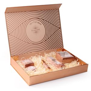 Boîte d'emballage cadeau de stratification mate personnalisable en gros pliable en carton à gaufrer estampage feuille d'or matériaux recyclés UV - Product Image 1