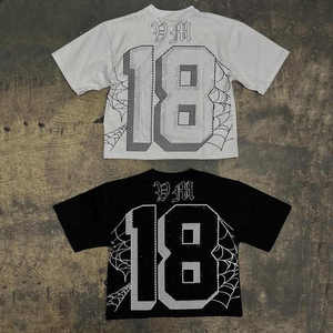 Jersey de gran tamaño a la moda de verano, camiseta de angustia con lavado ácido para hombre, cómodo algodón, estampado Vintage, corto personalizado 2025 - Product Image 3