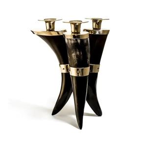 เชิงเทียนเขาควายดีไซน์สูงสุด2ชิ้นขาตั้งเหล็ก100% สีธรรมชาติโบราณเชิงเทียน & วัวฮอร์น - Product Image 5