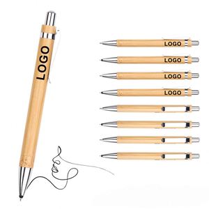 Custom 1mm Sustainable Writing Eco-Friendly Bamboo Pens, Wooden <b>Retractable</b> Ballpoint Pen - Product Image 1