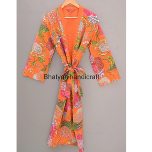 Hot Selling Women's Long Cotton Kantha Robe Jacket Floral Quilted Beach Wear Dress with <b>Belt</b> Closure for Winter - Product Image 1