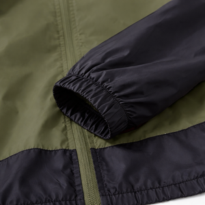 Veste coupe-vent légère unisexe vert olive et noir |   Veste d'extérieur imperméable coupe-vent en polyester à capuche - Product Image 3