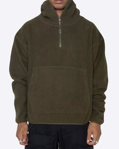 Pull en coton lourd Sweat à capuche d'hiver à demi-fermeture éclair pour hommes Logo brodé imprimé personnalisé Conception bouffante surdimensionnée à capuche solide - Product Image 6