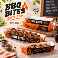Barquette alimentaire en papier personnalisée pour brochettes de barbecue, kebab, poulet grillé, satay, yakitori, emballage à emporter pour la restauration de rue