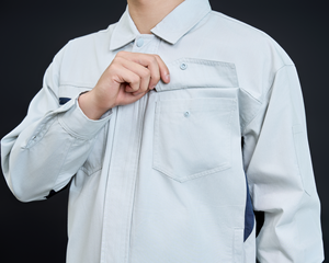 ชุดทำงานนิรภัยแบบทนทาน ผลิตในเวียดนาม ยี่ห้อ FMF ผ้า TC ระบายอากาศได้ดี สวมใส่สบาย สีเทากรมท่า แขนยาว มองเห็นได้ชัดเจน สำหรับผู้หญิง - Product Image 6