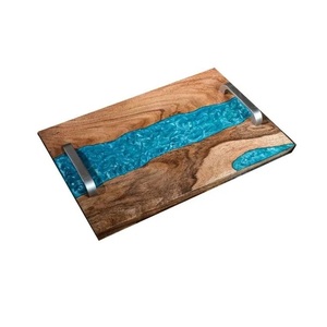 <b>Black</b> <b>Epoxy</b> <b>Resin</b> and Acacia Wooden Serving Tray with Handmade Polish for Home Fruit Table Serving Tray for Wholesale Price - Product Image 5