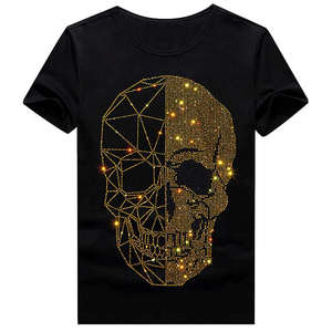 Camiseta informal de moda de verano para hombre, prendas de punto ajustadas de manga corta con estampado de diamantes de imitación, Camiseta estampada de cuello redondo - Product Image 1