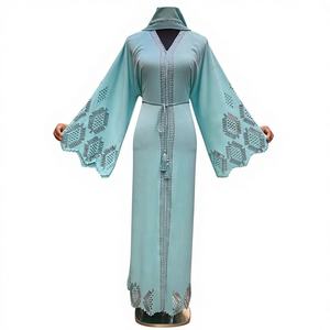 Abaya Negra Transpirable con Lentejuelas y Cuentas Hecha a Mano en Dubái 2024, Ropa Tradicional Islámica Musulmana para Mujer, Poliéster - Product Image 1