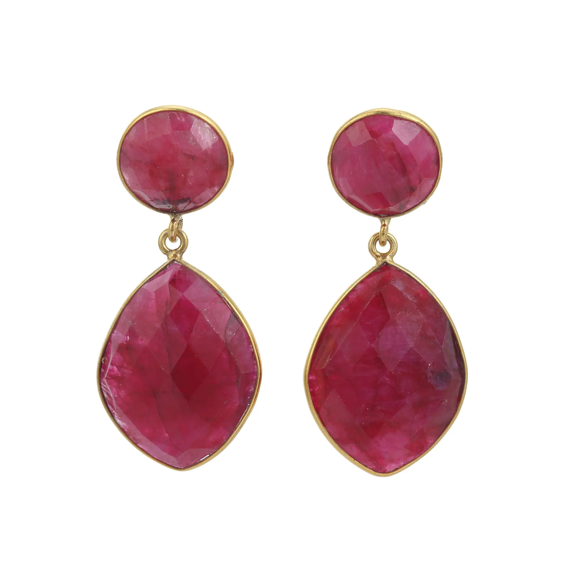 Beautiful Red Color Dyed Ruby Fancy Drop Earring 925 Sterling Silver Gold Plated Stylish Jewelry Earrings for Girls and Women