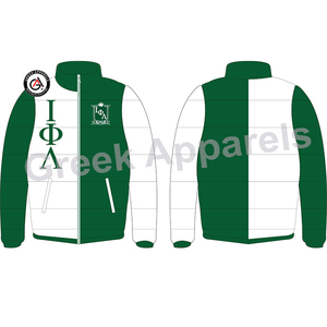 Iota Phi Lambda Sorority Chaqueta larga acolchada | Iota Phi Lambda Hermandad griega y fraternidad Puffer chaquetas de mujer - Product Image 1