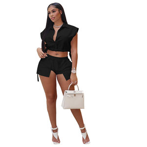 Camiseta de dos piezas de tendencia para mujer y conjuntos cortos para mujer, camiseta informal de verano de talla grande, conjunto de pantalones cortos para correr para mujer - Product Image 4