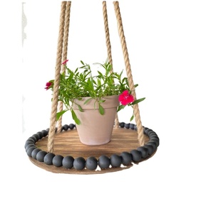 Wooden Plant Hanger Gift for Her Custom Plant Hanger Gift Black Beads Planter Wood <b>Hanging</b> Indoor C - Product Image 1