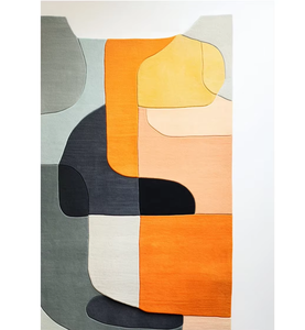 Tapis en laine moderne abstrait de qualité supérieure touffeté à la main avec poils hauts et motif géométrique Ensemble à usage domestique coloré - Product Image 3