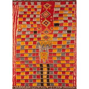 พรมขนสัตว์ขนาดใหญ่ Nayaab Classic รุ่น 9x12 รูปทรงสี่เหลี่ยมผืนผ้า ลายเรขาคณิต สีแดงส้ม ทอแบบเรียบ สำหรับทางเข้าบ้าน ห้องนอน-Paem-1067 - Product Image 1