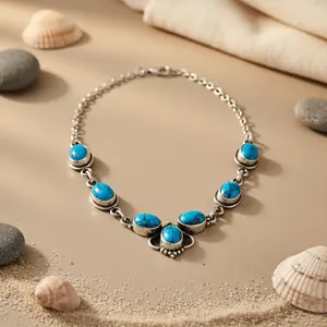 Collar de Plata 925 con Turquesa para Mujer, Estilo Religioso, Joyería con Piedra Preciosa en Forma de Corazón, Regalo Perfecto - Product Image 2