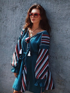 Nouvelle Robe Longue Maxi pour Femme, Style Plage et Soirée, Broderie Ucraine, Volants Décoratifs, Couleur Unie, Idéale pour les Vacances et la Saison Automne - Product Image 2