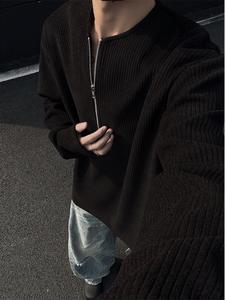 Sudadera con Cierre de Cremallera para Hombre, Color Sólido, Estilo Holgado, Manga Larga, Cuello Redondo, Versátil e Informal - Product Image 6