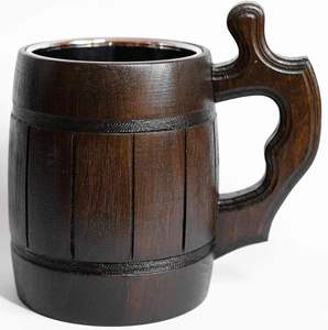 Chope à bière en bois de luxe moderne faite à la main avec poignée en bois couleurs et logos personnalisables écologiques pour la maison et le restaurant - Product Image 1