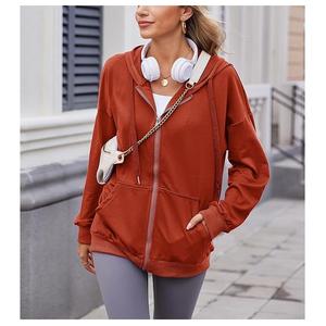 Nueva colección para mujer 100% algodón manga larga cuello redondo hombro pendiente Color sólido cómodo Casual Zip Hoodie mejor precio - Product Image 3