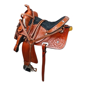 Juego de sillín de caballo occidental de alta calidad cómodo de cuero genuino diseño personalizable directo del fabricante para carreras de barriles - Product Image 1