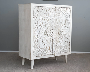 Woods <b>Sideboard</b> Hand Carved Mango Wood In White Distress Featuring Elegant Design Durable Construction - Product Image 3