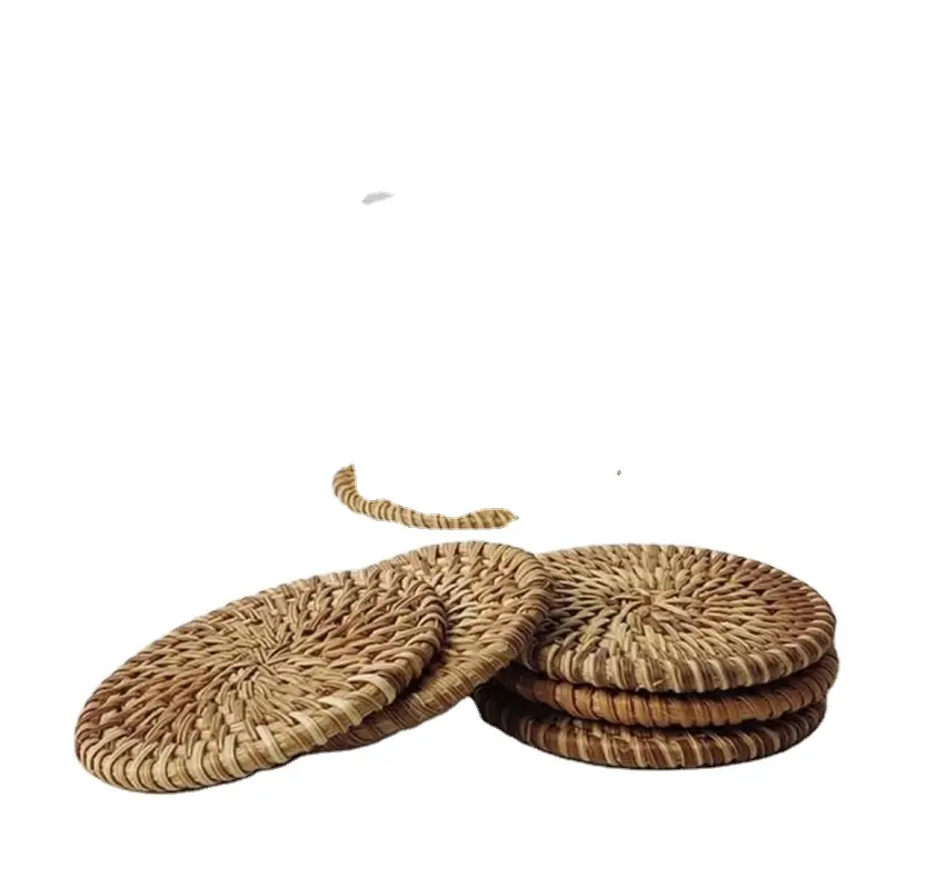 El yapımı dokuma Rattan çay bardağı altlığı takım tasarımcı hasır Coaster içme için cam kupa çay bardağı altlığı paspaslar ve pedleri Placemats