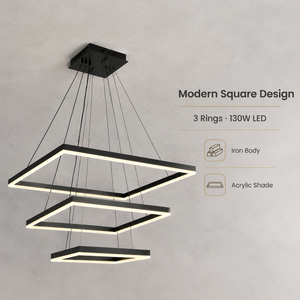 Modern Metal <b>Ring</b> Chandelier 130W LED Three <b>Rings</b> Tri Color Dimmable Remote Adjustable Height For Indoor Dining Room - Product Image 2