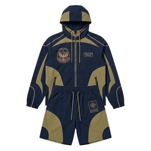 Chaqueta con cremallera y parches reflectantes con logotipo personalizado, conjunto de pantalones cortos deportivos de nailon, chándal unisex cortavientos para hombre, conjuntos de talla grande para hombre - Product Image 1