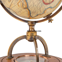 Globe terrestre Mercator avec boussole, carte du monde bleu et argent pour décoration de bureau