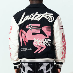 Veste de collège de baseball pour hommes nouvelle mode serviette en cuir de haute qualité broderie personnalisée décontractée noir Letterman - Product Image 2