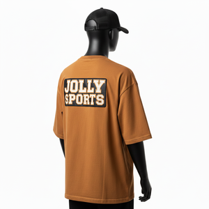 T-shirt ample pour homme, qualité supérieure, jersey de coton 220 GSM, texture lisse, marron, coupe ample, imprimé en relief - Product Image 5