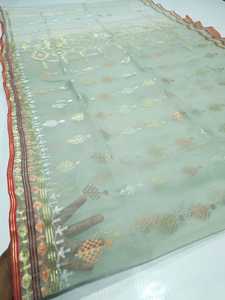 Exclusivo Dhakai Jamdani Sharee exportable para mujeres JAMDANI tela azul rojo verde dorado cielo azul de Bangladesh - Product Image 2