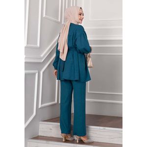 Hijab ballon à manchettes en lin ensemble de 2 pièces Pétrole - Product Image 5