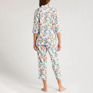 Custom Summer Casual Organic Cotton Sleepwear Lounge Wear Knit <b>Plaid</b> 2 Piece <b>Pajama</b> Set for Women Long Sleeve Shirt With Trouser - Product Image 3