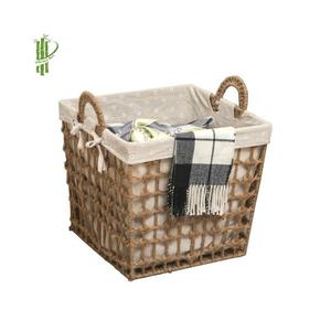 Panier de rangement en jute carré avec poignée, sacs à linge et panier à linge, tissu blanc à carreaux, trou carré, produits populaires 2023 - Product Image 3