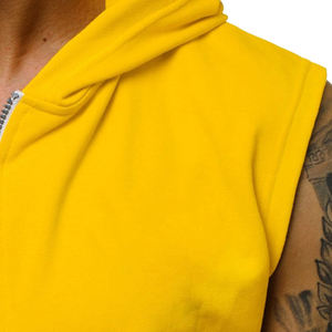 Top tendance sur mesure couleur jaune blanc hommes vêtements de sport pull à capuche avec Zip complet avec poche avant à vendre - Product Image 5