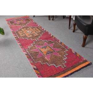 Alfombra de lana turca Vintage 27 'X 10' tamaño Rosa marrón diseño de retales técnica de tejido plano para decoraciones de sala de estar nuevo producto - Product Image 1