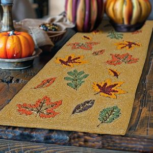 Handmade Elegant Leaf Design Cotton <b>Beaded</b> Runner <b>Placemat</b> Luxury Christmas Decorative Dining Table Mat Weddings Special - Product Image 4