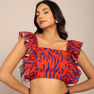 Custom Women's Summer Sleeveless Halter Neck Top Geometric Orange Black Western Pattern Fitted Bust Top Available <b>Big</b> Sweet - Product Image 1