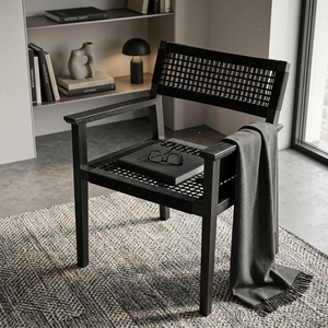 Fauteuil d'appoint en bois massif noir avec accoudoirs en corde tressée, couleur anthracite, pour extérieur, patio, jardin, design artistique et décoratif - Product Image 4