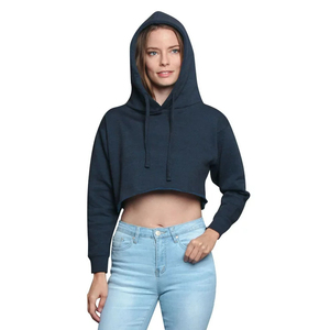 Prix usine femmes recadrée court ventre à capuche 100% coton pull sweat solide printemps décontracté culture couche de finition - Product Image 1