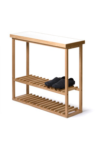 High Quality Natural Color Solid Wood Mahogany Teak Suar Rattan and Wicker Shoes Rack for Hotel and Villa with Cushion 141125 - Product Image 4