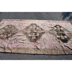 Vintage <b>Turkish</b> <b>Rug</b> Large 5.4 X 10.7ft Pink Brown Wool with Abstract Pattern Patchwork Design for Hallway Room Latex Backing - Product Image 3