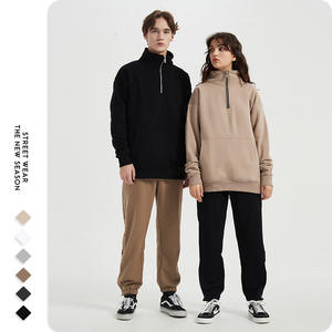 Venta al por mayor de las mujeres Unisex de invierno de peso pesado de alta calidad deporte sudadera en blanco algodón pulóver cuello alto media cremallera sudaderas con capucha - Product Image 4