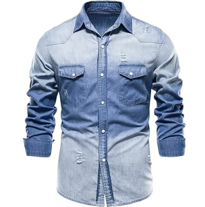 เสื้อเชิ้ตเดนิมคลาสสิกสำหรับผู้ชาย ผ้าฝ้าย 100% ทำมือ ล้างนุ่มพิเศษ เป็นมิตรกับสิ่งแวดล้อม ระบายอากาศได้ดี คุณภาพสูงสำหรับการส่งออก - Product Image 1