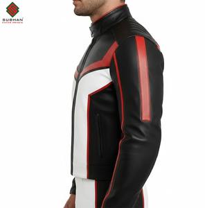 Chaqueta Bomber de Cuero Casual para Hombre, Estilo Deportivo Moderno, Negra y Blanca, para Cosplay - Product Image 4