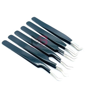 Pince à cils en acier japonais 4 pinces d'extension de cils à prise unie Pince à épiler à 90 degrés Pince à cils Pointe en fibre Couleur noire mate - Product Image 6