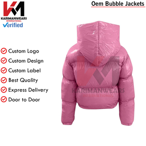 Femmes recadrée doudoune hiver brillant fermeture éclair court manteau à bulles léger chaud gonflé vêtements d'extérieur avec capuche vestes - Product Image 5