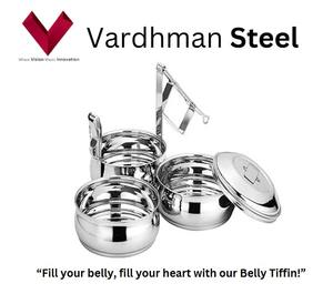 Venta al por mayor de acero inoxidable de 3 compartimentos Tiffin Box 8x3 Indian Belly Lunch Carrier Cajas Bento de grado alimenticio para uso escolar - Product Image 2